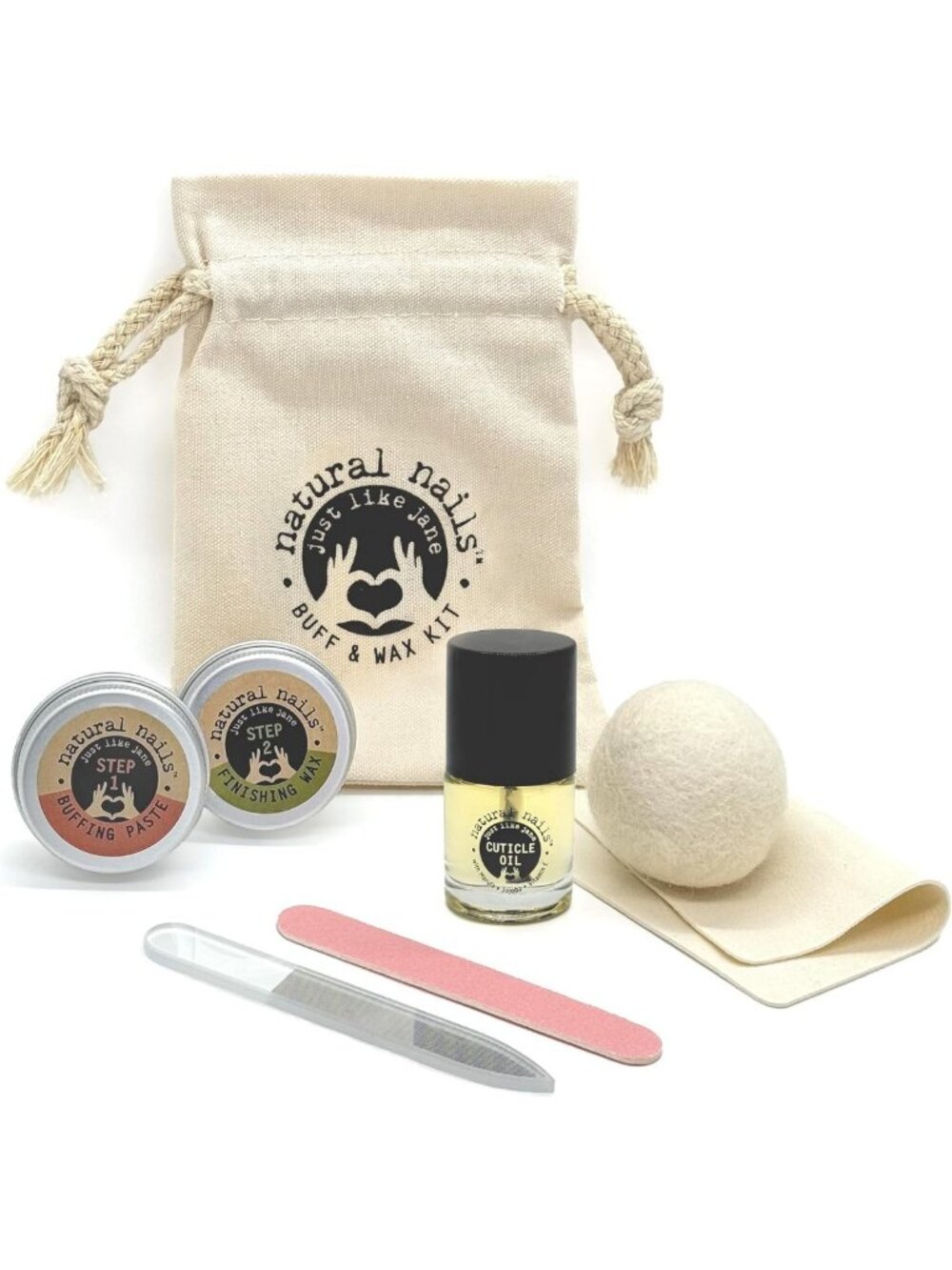 Complete Natural Nail Care Kit: Buffer, Cuticle Oil, Glass File & Shine Tools
